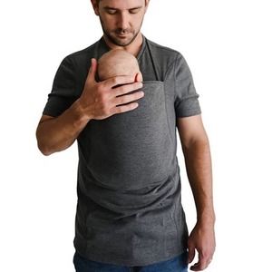 Lalabu Men's Dad Shirt Kangaroo Pouch Baby Carrier T Shirt Size XL Gray V Neck